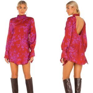 Free People Aries Open Back Retro Mini Bell Sleeve Dress Romantic Combo Print